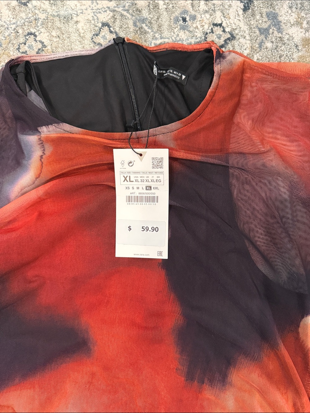 Zara Long-Sleeve Ruched Maxi Dress in Red & Black Abstract Print - Picture 2 of 3